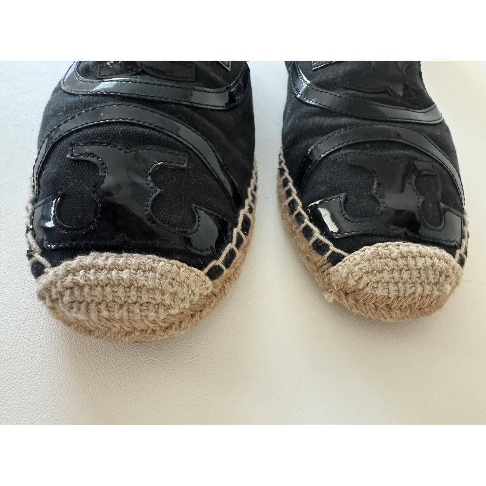 Tory Burch Espadrille Shoes Womens Size 10.5 Poppy Flats Black Canvas Logo - Picture 8 of 14